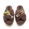 Laines London Women's Brown / Neutrals Laines Neutral Boucle Slippers With Hugo Spritz Brooches - Mink In Brown