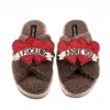 Laines London Women's Brown / Neutrals Laines Neutral Boucle Slippers With I Fucking Adore You Brooches - Mink In Brown