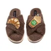 Laines London Women's Brown / Neutrals Laines Neutral Boucle Slippers With Iced Coffee & Croissant Brooches - Mink