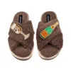 Laines London Women's Brown / Neutrals Laines Neutral Boucle Slippers With Laines Champers Brooches - Mink