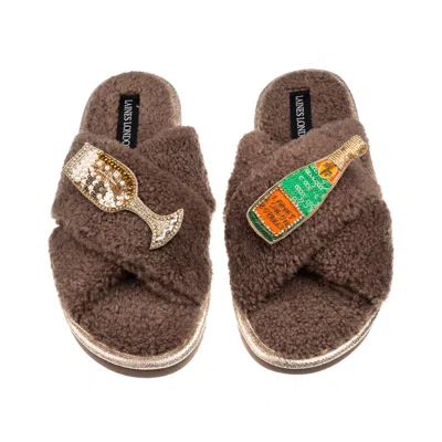 Laines London Women's Brown / Neutrals Laines Neutral Boucle Slippers With Laines Champers Brooches - Mink