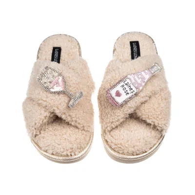 Laines London Women's Brown / Neutrals Laines Neutral Boucle Slippers With Laines Rose Wine Brooches - Oatmeal