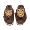 Laines London Women's Brown / Neutrals Laines Neutral Boucle Slippers With Lion & Lioness Brooches - Mink