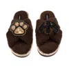 Laines London Women's Brown / Neutrals Laines Neutral Boucle Slippers With Little Sausage & Paw Brooches - Chocola