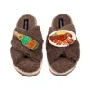 Laines London Women's Brown / Neutrals Laines Neutral Boucle Slippers With Lobster Platter & Champagne Bottle Broo