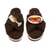 Laines London Women's Brown / Neutrals Laines Neutral Boucle Slippers With Lobster Platter & Champers Glass Brooch