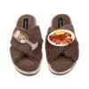 Laines London Women's Brown / Neutrals Laines Neutral Boucle Slippers With Lobster Platter & Champers Glass Brooch
