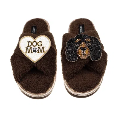 Laines London Women's Brown / Neutrals Laines Neutral Boucle Slippers With Louie King Charles & Dog Mum/mom Brooch