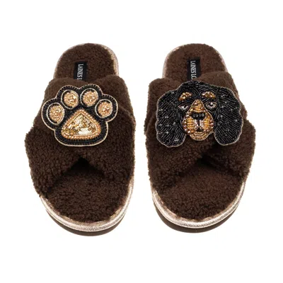 Laines London Women's Brown / Neutrals Laines Neutral Boucle Slippers With Louie The King Charles & Paw Brooches -