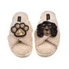 Laines London Women's Brown / Neutrals Laines Neutral Boucle Slippers With Louie The King Charles & Paw Brooches -