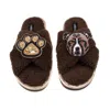 Laines London Women's Brown / Neutrals Laines Neutral Boucle Slippers With Luna-rose Staffy & Paw Brooches - Choco