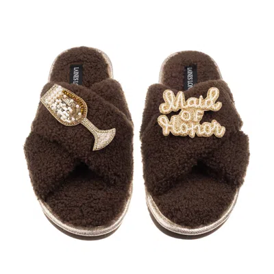 Laines London Women's Brown / Neutrals Laines Neutral Boucle Slippers With Maid Of Honor Brooches - Chocolate