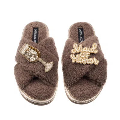 Laines London Women's Brown / Neutrals Laines Neutral Boucle Slippers With Maid Of Honor Brooches - Mink