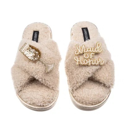 Laines London Women's Brown / Neutrals Laines Neutral Boucle Slippers With Maid Of Honor Brooches - Oatmeal