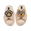 Laines London Women's Brown / Neutrals Laines Neutral Boucle Slippers With Minnie The Yorkie & Paw Brooches - Oatm