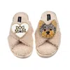 Laines London Women's Brown / Neutrals Laines Neutral Boucle Slippers With Minnie Yorkie & Dog Mum / Mom Brooches 