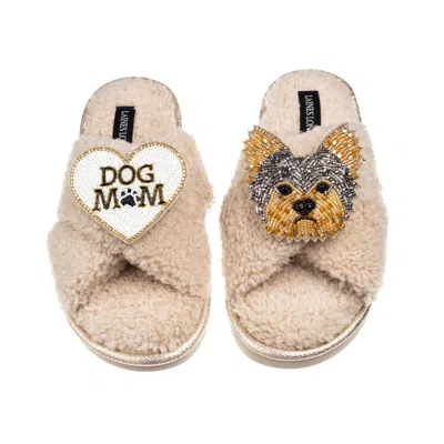 Laines London Women's Brown / Neutrals Laines Neutral Boucle Slippers With Minnie Yorkie & Dog Mum / Mom Brooches 