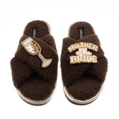 Laines London Women's Brown / Neutrals Laines Neutral Boucle Slippers With Mother Of The Bride Brooches - Chocolat
