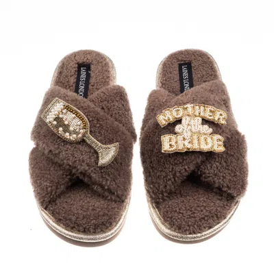 Laines London Women's Brown / Neutrals Laines Neutral Boucle Slippers With Mother Of The Bride Brooches - Mink