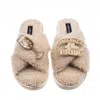Laines London Women's Brown / Neutrals Laines Neutral Boucle Slippers With Mother Of The Bride Brooches - Oatmeal In Brown