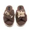 Laines London Women's Brown / Neutrals Laines Neutral Boucle Slippers With Mother Of The Groom Brooches - Mink In Brown