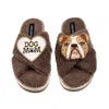 Laines London Women's Brown / Neutrals Laines Neutral Boucle Slippers With Mr Beefy Bulldog & Dog Mum / Mom Brooch