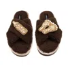 Laines London Women's Brown / Neutrals Laines Neutral Boucle Slippers With New Baby Gold Brooches - Chocolate