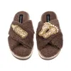 Laines London Women's Brown / Neutrals Laines Neutral Boucle Slippers With New Baby Gold Brooches - Mink