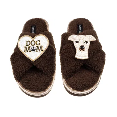 Laines London Women's Brown / Neutrals Laines Neutral Boucle Slippers With Olive The Iggy & Dog Mum / Mom Brooches