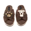 Laines London Women's Brown / Neutrals Laines Neutral Boucle Slippers With Olive The Italian Greyhound & Paw Brooc