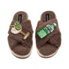 Laines London Women's Brown / Neutrals Laines Neutral Boucle Slippers With Original Gin & Glass Brooches - Mink