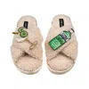 Laines London Women's Brown / Neutrals Laines Neutral Boucle Slippers With Original Gin & Glass Brooches - Oatmeal