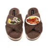 Laines London Women's Brown / Neutrals Laines Neutral Boucle Slippers With Oysters & Lobster Platter Brooches - Mi