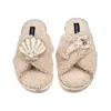 Laines London Women's Brown / Neutrals Laines Neutral Boucle Slippers With Pearl Shell & Lobster Brooches - Oatmea