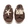 Laines London Women's Brown / Neutrals Laines Neutral Boucle Slippers With Pearl Starfish & Octopus Brooches - Min