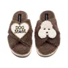 Laines London Women's Brown / Neutrals Laines Neutral Boucle Slippers With Pearl The Poodle & Dog Mum / Mom Brooch