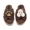 Laines London Women's Brown / Neutrals Laines Neutral Boucle Slippers With Pearl The Poodle & Paw Brooches - Mink