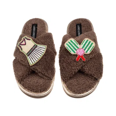 Laines London Women's Brown / Neutrals Laines Neutral Boucle Slippers With Pickleball Lover Brooches - Mink