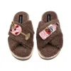 Laines London Women's Brown / Neutrals Laines Neutral Boucle Slippers With Pink Gin & Glass Brooches - Mink