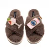 Laines London Women's Brown / Neutrals Laines Neutral Boucle Slippers With Pink Rosa & Grapefruit Gin Brooches - M In Brown