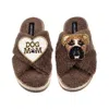 Laines London Women's Brown / Neutrals Laines Neutral Boucle Slippers With Pip The Boxer & Dog Mum / Mom Brooches 