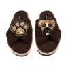 Laines London Women's Brown / Neutrals Laines Neutral Boucle Slippers With Pip The Boxer & Paw Brooches - Chocolat
