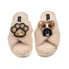 Laines London Women's Brown / Neutrals Laines Neutral Boucle Slippers With Pip The Boxer & Paw Brooches - Oatmeal
