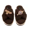 Laines London Women's Brown / Neutrals Laines Neutral Boucle Slippers With Plump It Pout Brooches - Chocolate In Brown