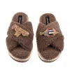 Laines London Women's Brown / Neutrals Laines Neutral Boucle Slippers With Plump It Pout Brooches - Mink In Brown
