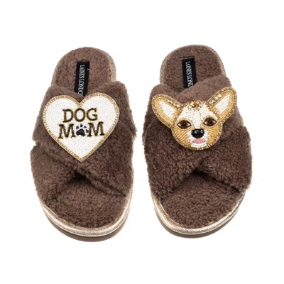 Laines London Women's Brown / Neutrals Laines Neutral Boucle Slippers With Princess Chihuahua & Dog Mum / Mom Broo