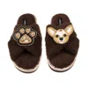 Laines London Women's Brown / Neutrals Laines Neutral Boucle Slippers With Princess Chihuahua & Paw Brooches - Cho