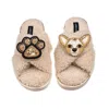 Laines London Women's Brown / Neutrals Laines Neutral Boucle Slippers With Princess Chihuahua & Paw Brooches - Oat