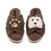 Laines London Women's Brown / Neutrals Laines Neutral Boucle Slippers With Queenie The Bichon & Paw Brooches - Min
