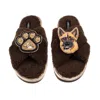 Laines London Women's Brown / Neutrals Laines Neutral Boucle Slippers With Roxy The German Shepherd & Paw Brooches